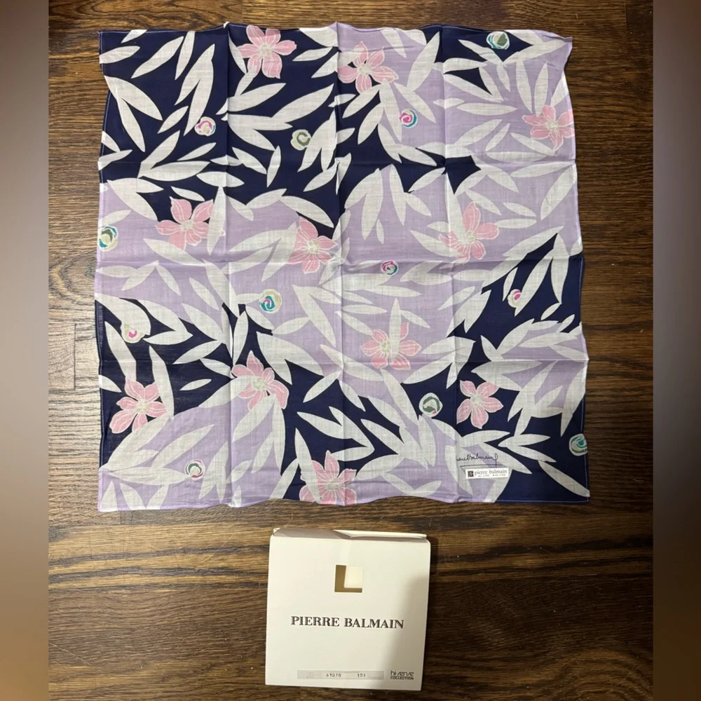 Pierre Balmain Cream, Purple and Navy Scarf Pocket Square